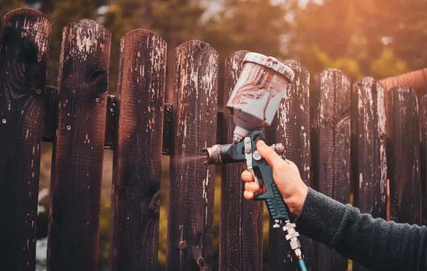 Wood Fence staining process with pressure pump - North Smithfield Fence